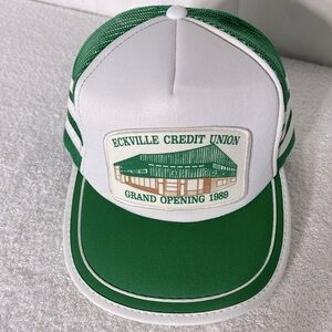 Vintage Eckville Credit Union Green White Mesh Back Snap Back Trucker Hat
